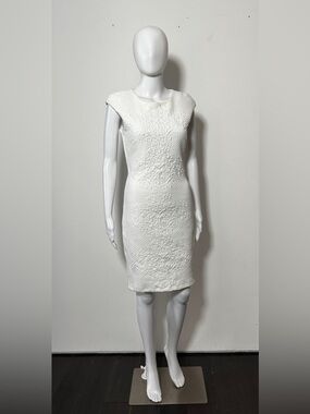 Bebe Tiffany Cap Sleeve Jacquard Dress White NWT Medium Made in USA